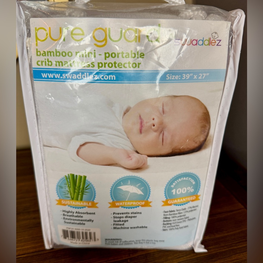 Swaddlez Pure Guard Bamboo Crib Mattress Protector (39” by 27”) NEW